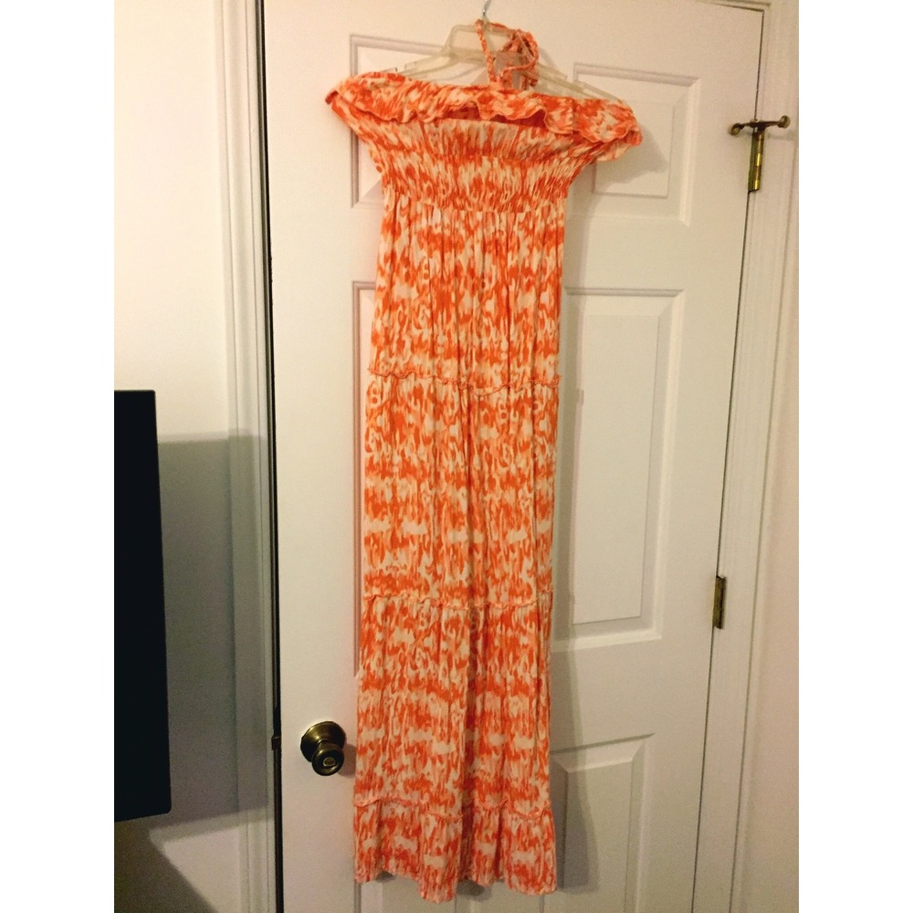 Orange maxi dress/ sun dress- tie around the neck